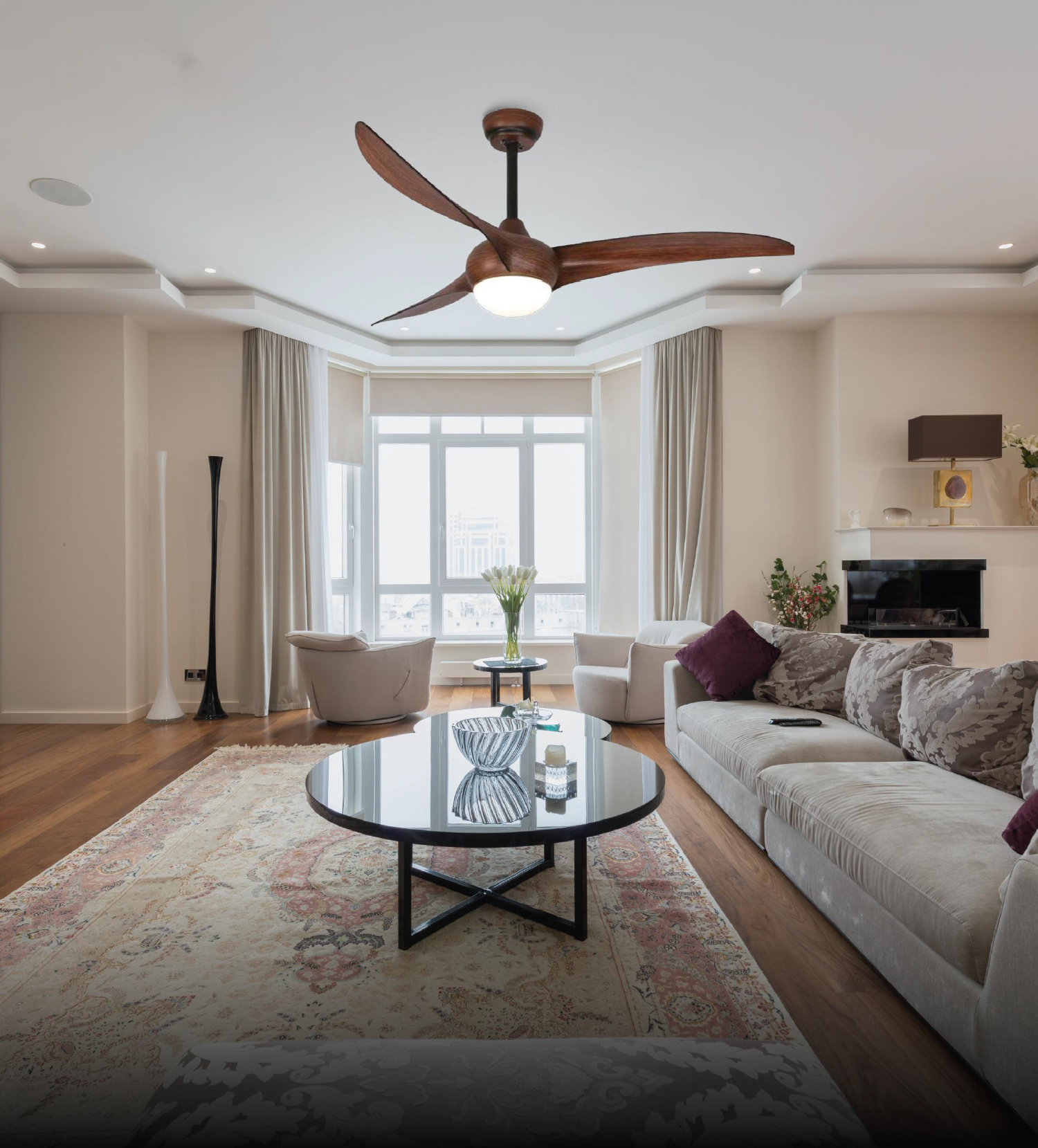 Brown Luminaire - 52”Ceiling fan with 3 x ABS Blades, BLDC Motor, Summer-Winter feature, Multi-Coloured Led and Remote Control.