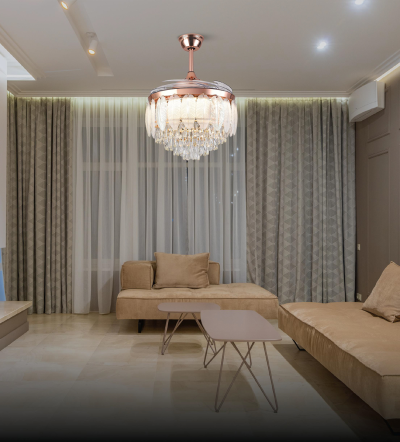 Crystal Cascade  - 48”Ceiling fan with 4 x ABS Blades, BLDC Motor, Summer-Winter feature, Multi-Coloured Led and Remote Control.